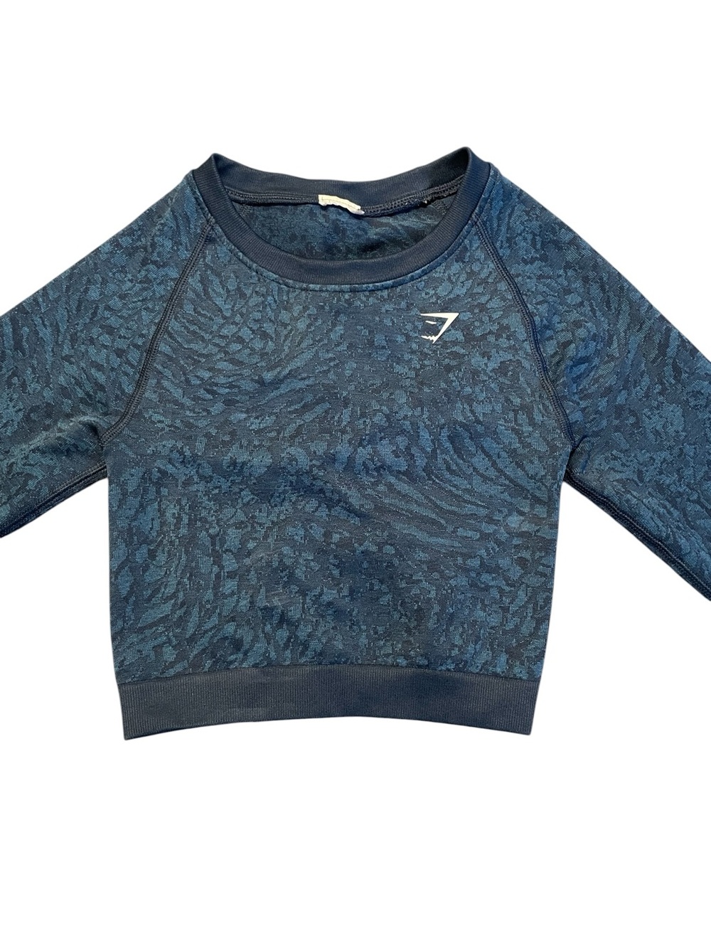 Gymshark Adapt Camo Seamless Navy Blue Long-Sleeve Crop Top Lace Up Back Size S